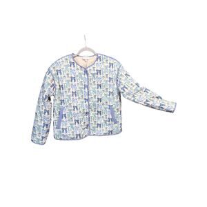 Entro quilted coat jacket blue coquette bows print small romantic cotton snap